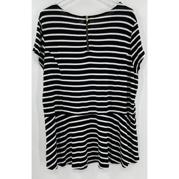 a.n.a. Women’s Short Sleeve Shirt Size 2X Black White Striped‎ Shirt - Picture 4 of 6